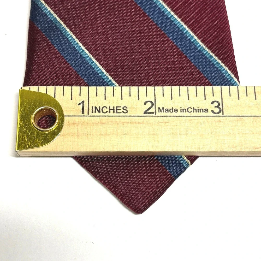 Geoffrey Beene Silk Repp Tie Mens OS Burgundy Blue Striped Italian Fabric Formal